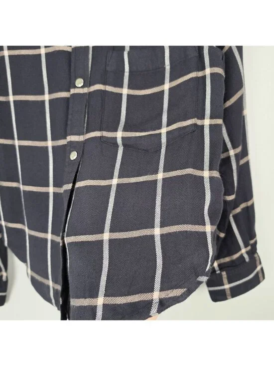 Rails Malin Button Up Shirt Snap Onyx Sand Birch Plaid Black Beige Size XS - Picture 11 of 15